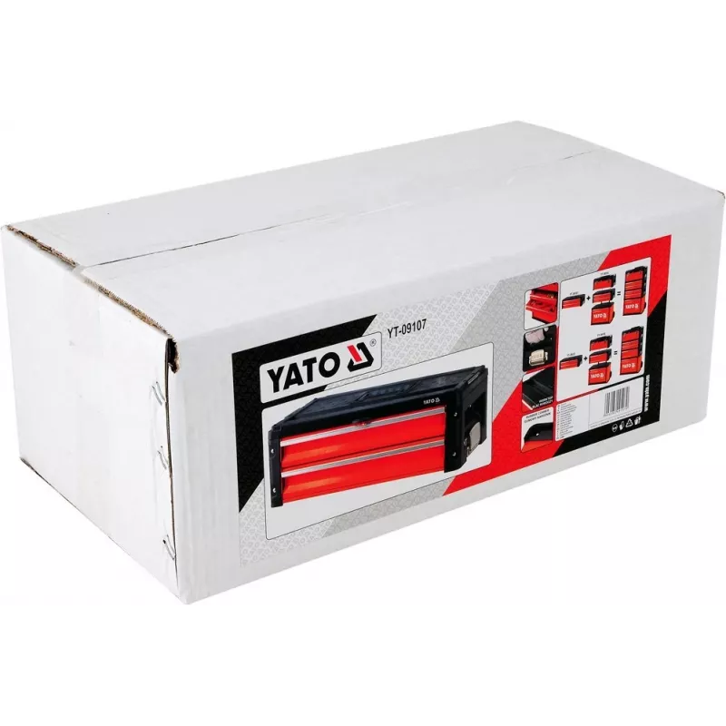 Tool box YATO YT-09107 metal 495x252x180 mm, black/red, 6 kg, 2 compartments, lockable