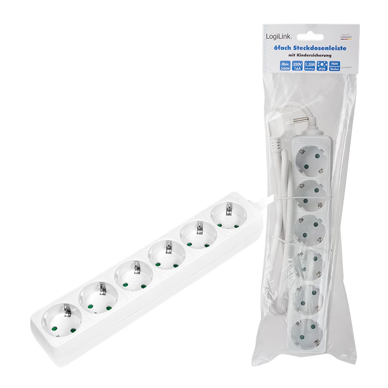 Power Extension LogiLink LPS238 1.5m 6 AC Outlets Indoor White