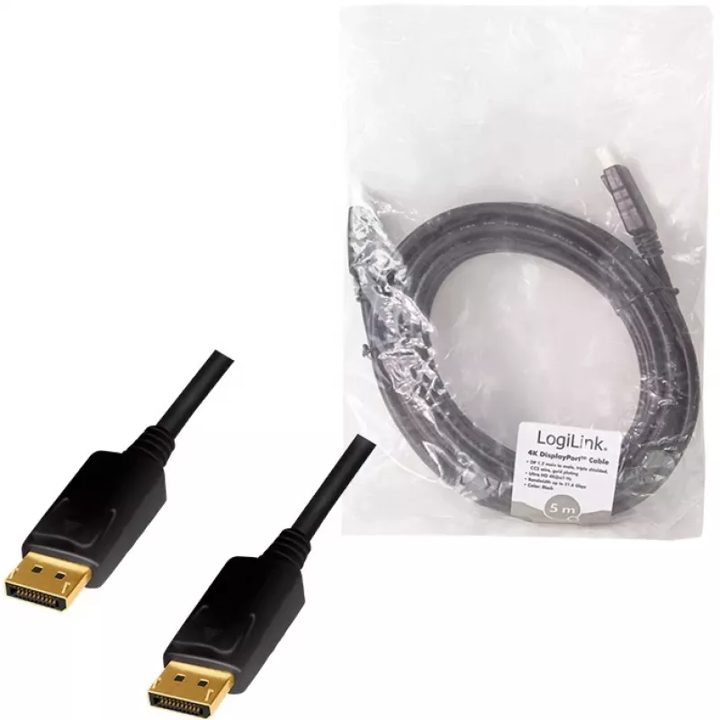 LogiLink CD0103 DisplayPort Cable DP/M to DP/M, 4K/60Hz, CCS, black, 5m (CD0103)