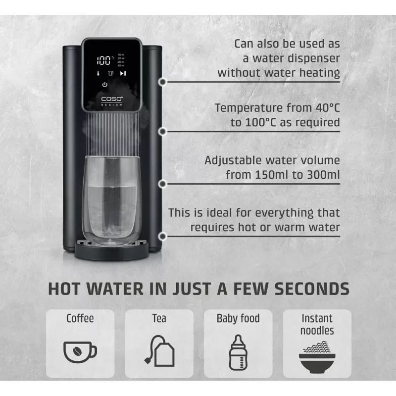 Caso Turbo Hot Water Dispenser | HW 616 | Water Dispenser | 2600 W | 2.5 L | Plastic/Stainless Steel | Black/Stainless Steel