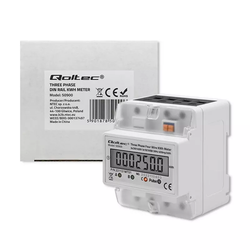 Three-phase electronic energy meter QOLTEC 50900 400V LCD 4P