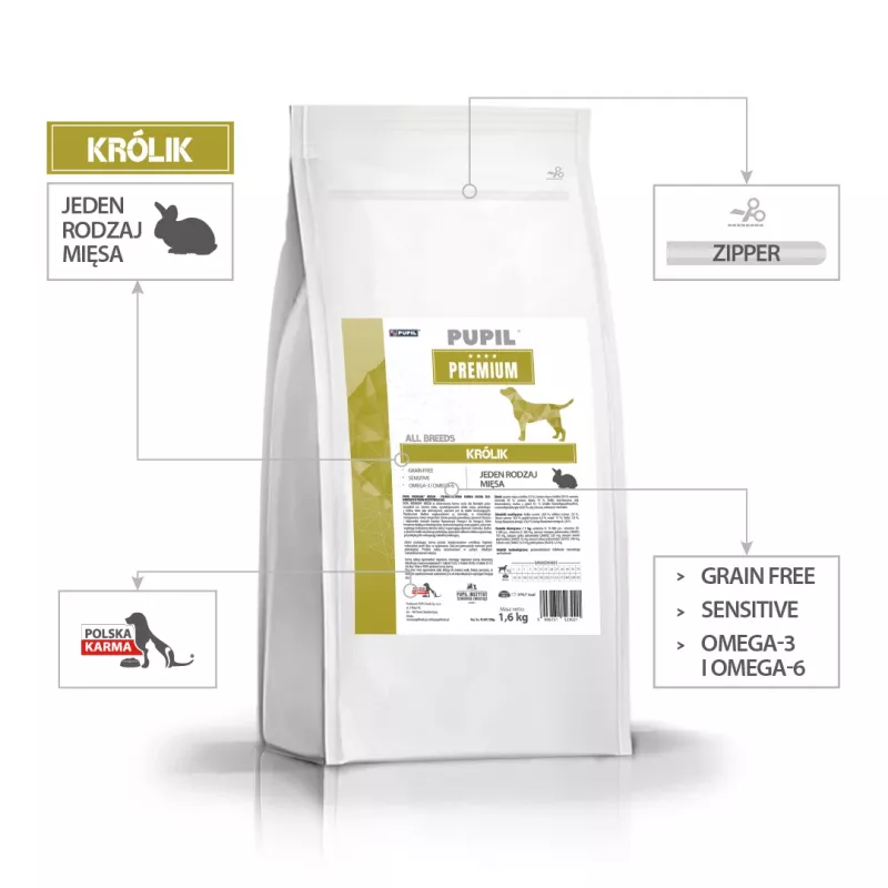 PUPIL Premium All Breeds Rabbit - dry dog food - 1,6kg