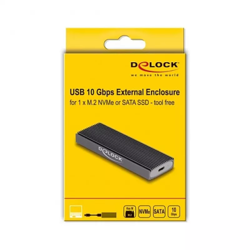 SSD enclosure DeLOCK External USB Type-C Combo Enclosure for M.2 NVMe PCIe or SATA SSD tool free