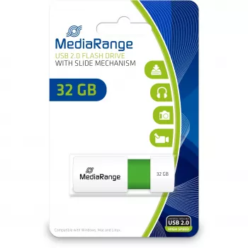 MediaRange - USB Flash Drive - 32GB - USB2.0 - White, Green (MR973)