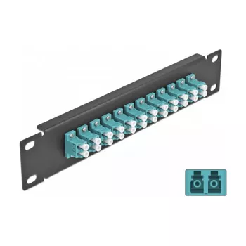Fiber Optic Patch Panel DeLOCK 10 inch 12 Port LC Duplex aqua 1U black