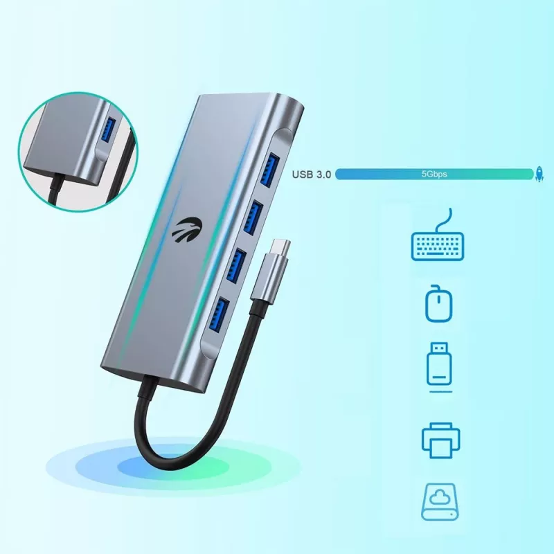USB-C 11-in-1 adapter Hawk HW-HUB1101 — multiport hub with 11 ports