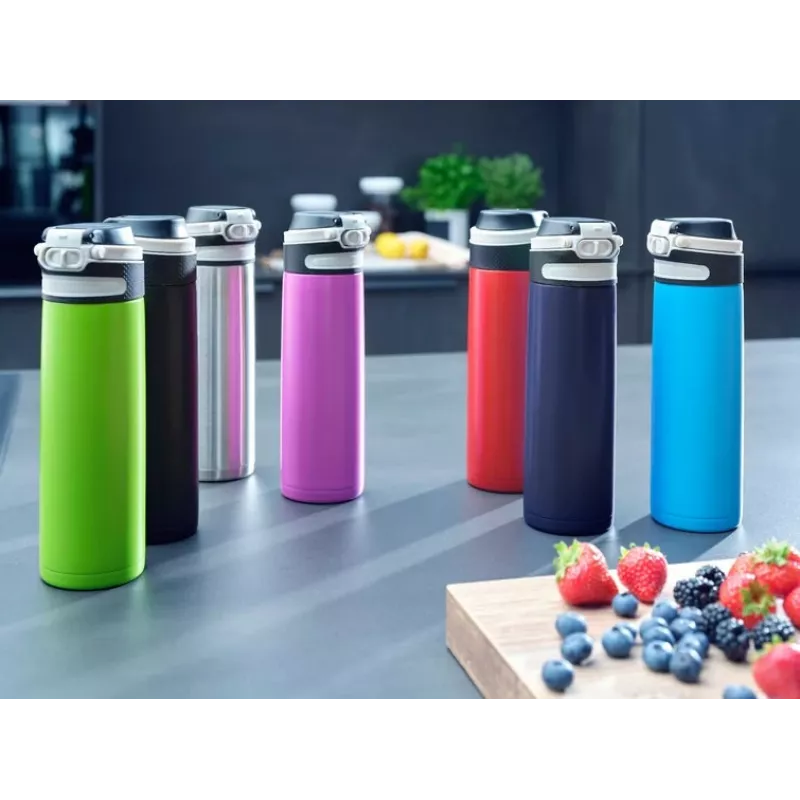 Travel mug Leifheit 03275 600 ml stainless steel, double-wall, leakproof, flip-top, handle, black/blue