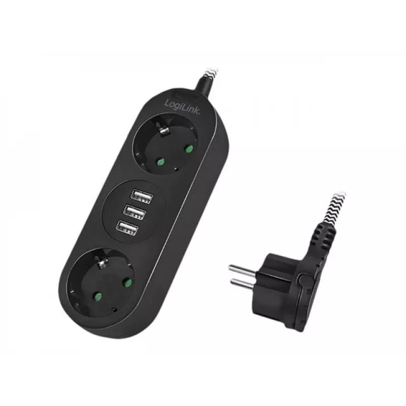 Power Extension LogiLink LPS262U 1.5m 2 AC Outlets Indoor Black