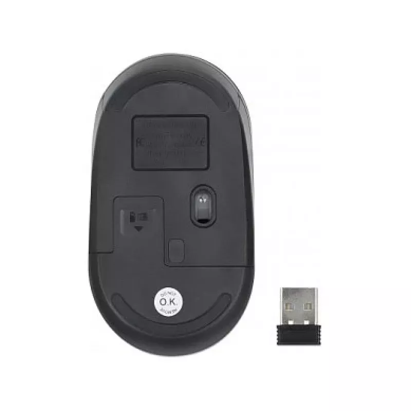 Manhattan Performance III Wireless Mouse, Black, 1000dpi, 2.4Ghz (up to 10m), USB, Optical, Ambidextrous, Three Button with Scroll Wheel, USB nano receiver, AA battery (not included), Low friction base, Three Year Warranty