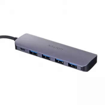 USB hub Unitek P5+ — 5 ports (4 × USB 3.2 Gen 2 Type-A), USB 3.2 Gen 1 host, 5 Gbit/s, 10 W PD, aluminium, grey