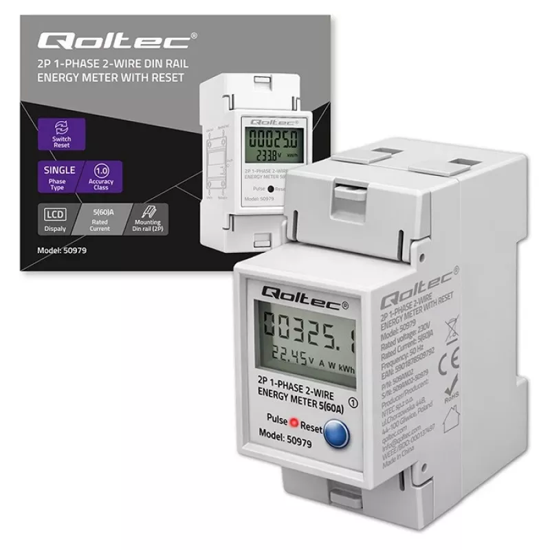Energy meter QOLTEC Single-phase DIN-rail 230V (MPN 50979)
