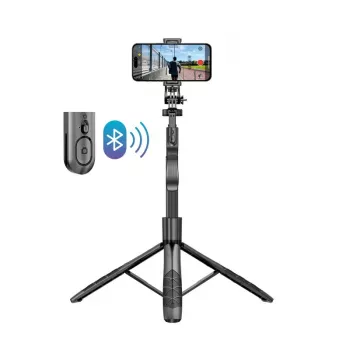 Tripod selfie stick Crong CRGSGU1BLK aluminium Bluetooth with foldable legs and phone mount