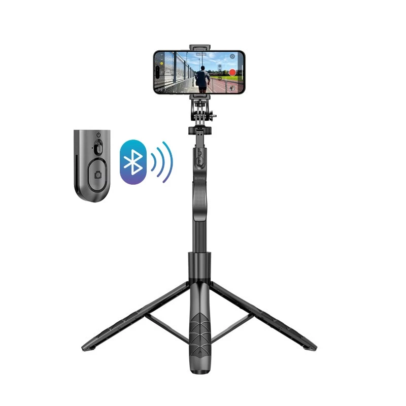 Tripod selfie stick Crong CRGSGU1BLK aluminium Bluetooth with foldable legs and phone mount