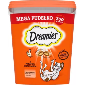 Treats Dreamies mixed flavours with chicken and cheese 350 g — crunchy meaty snack for adult cats, protein 22%, fat 22%