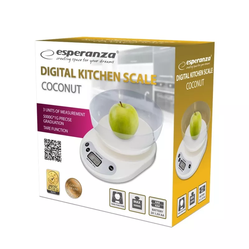 Electronic kitchen scale ESPERANZA EKS007 — 5 kg capacity, 1 g accuracy, white