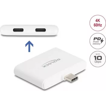 DELOCK USB Type-C adapter — USB-C data 10 Gbps, video 4K@60Hz, PD 92W (model 61088)