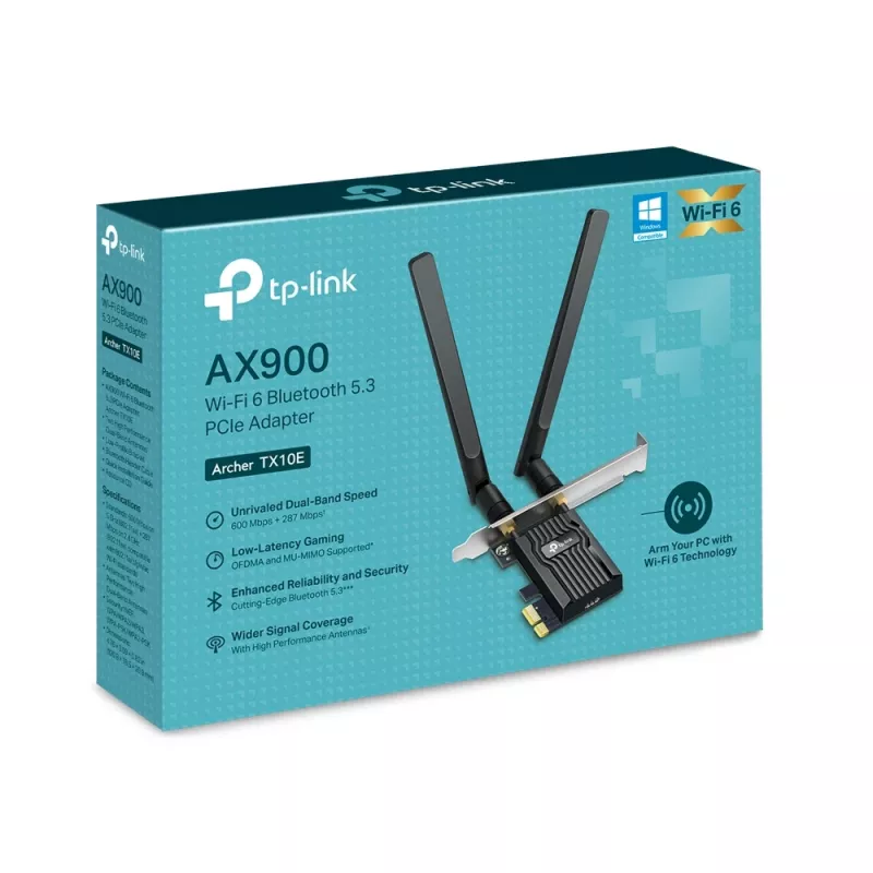 Wi-Fi 6 Bluetooth PCIe Adapter TP‑LINK Archer TX10E AX900 — PCIe card, AX900 Wi‑Fi 6, Bluetooth