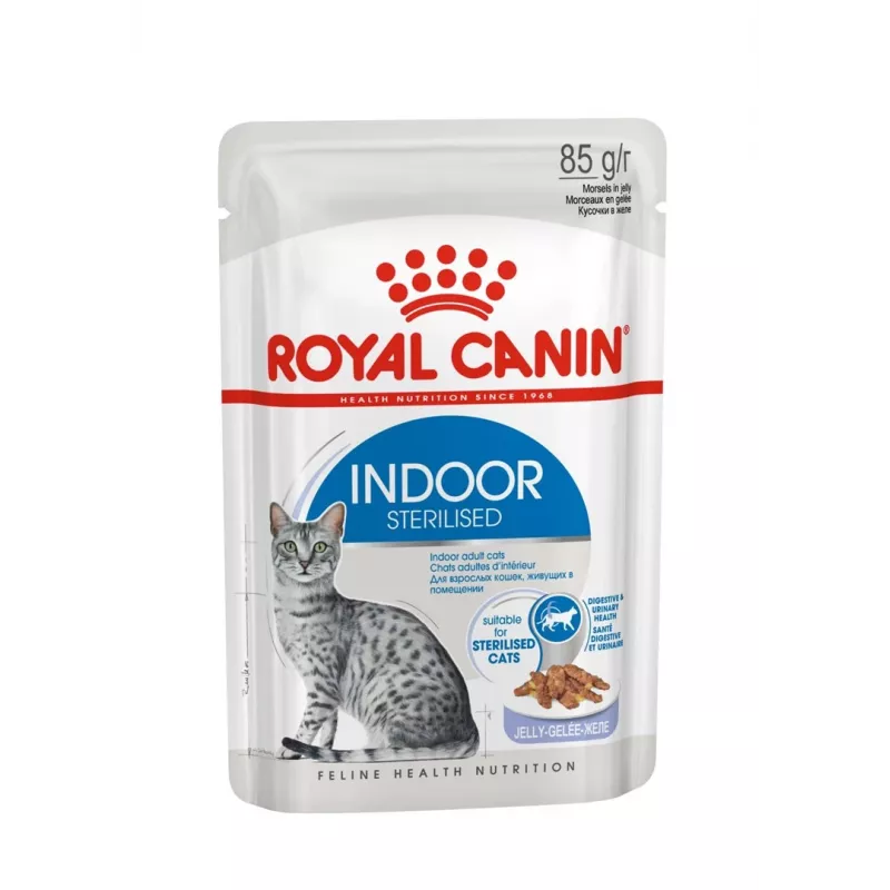 Wet cat food Royal Canin Indoor Sterilized 85 g pouch — adult indoor neutered, poultry flavor, pack 12 x 85 g