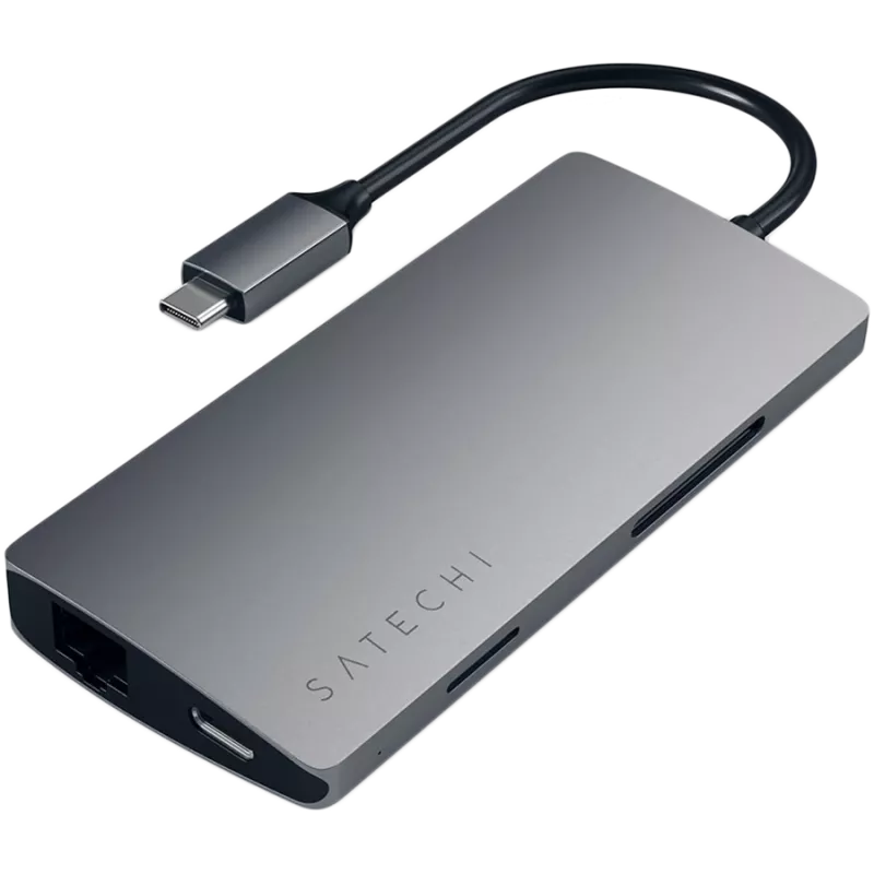 Satechi Aluminium Adapter V2 USB-C (USB-C, 3x USB-A, 4K HDMI, czytnik kart micro/SD, Ethernet) (starlight grey)