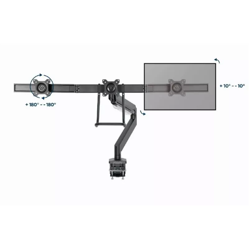 Desk monitor mount GEMBIRD MA-DA3-03, 3-arm, gas spring, VESA 75–100x100, supports 3 displays up to 27 inch, max 18 kg, black