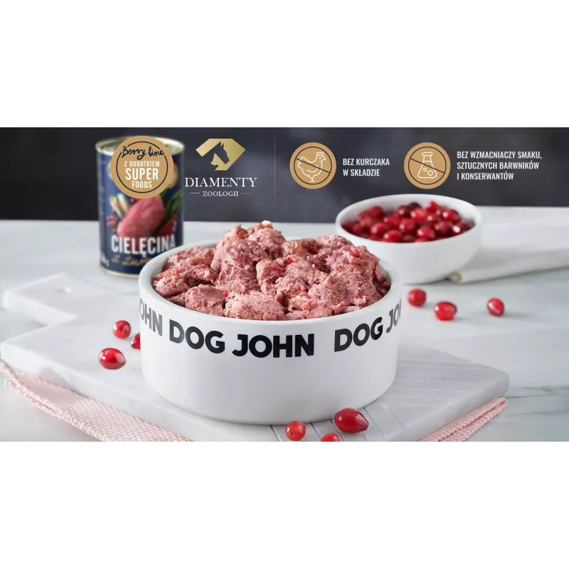 Wet dog food john dog BERRY Adult veal with cranberry 800 g — monoprotein, complete feed, can