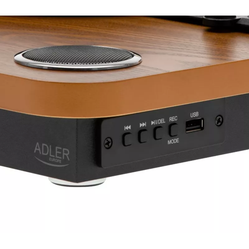 Analogue belt-drive turntable Adler AD 1914 with USB port, ceramic platter, DC motor, 33 1/3 rpm, Bluetooth 5.4, RCA outputs, built-in speakers