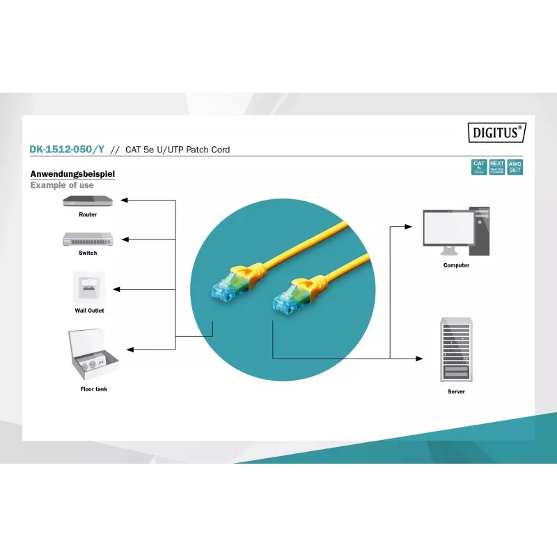 Patch Cord Digitus CAT 5e U/UTP DK-1512-050/Y 5m Yellow