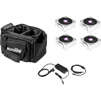 LED flat light set EUROLITE 20000444 — 4× battery-powered IP panels with charger and soft bag