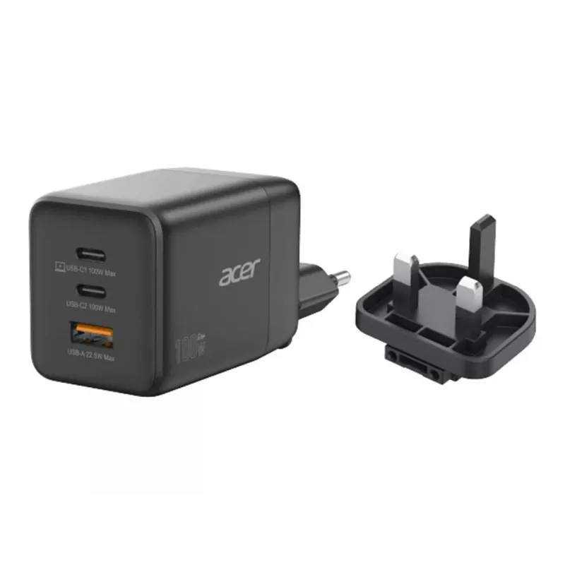 Acer Power Supply - PPS- and GaN-Technologie - 100 Watt - PD 3.0 - 3 Output Ports (USB, 2 x USB-C)