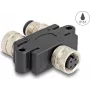 Cable splitter DeLOCK M12 Y-Splitter A-coded 4 pin 1 x female to 1 x male and 1 x female