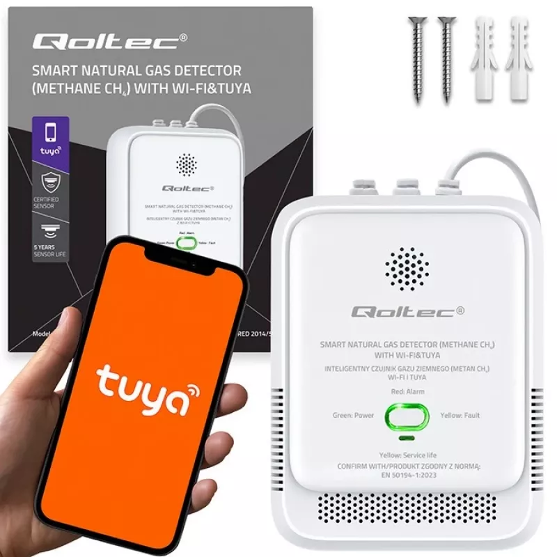 Gas leak detector QOLTEC NG Tuya — natural gas (CH4) detector, smart Tuya-compatible