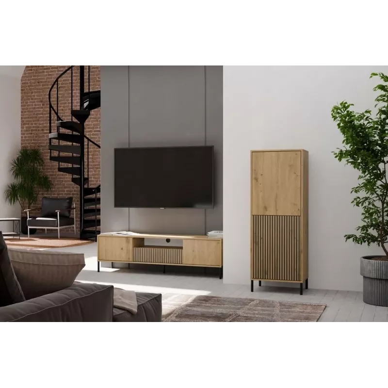 KAMARO 2DK SLIM/GŁ OAK ARTISAN DISPLAY CABINET