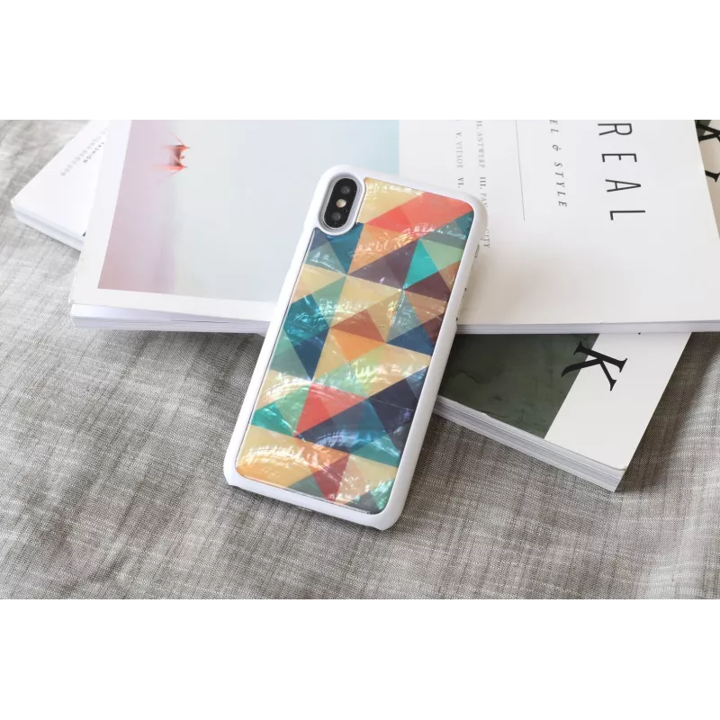 Protective smartphone case iKins for iPhone XS/S mosaic white – hard back, decorative mosaic pattern