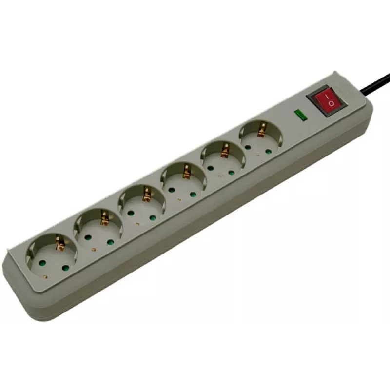 Eco-Line Power Strip 6-way (Light Grey, 1,5 Meter, 13.500A Surge Protection)