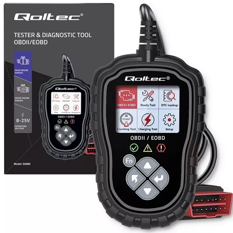 OBDII diagnostic tester QOLTEC ProLine 50685 — vehicle OBD-II scanner for 8V/25V systems