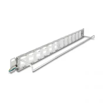 Patch panel 19 inch DELOCK 24-port keystone, tiltable ports, strain relief, 1U metallic