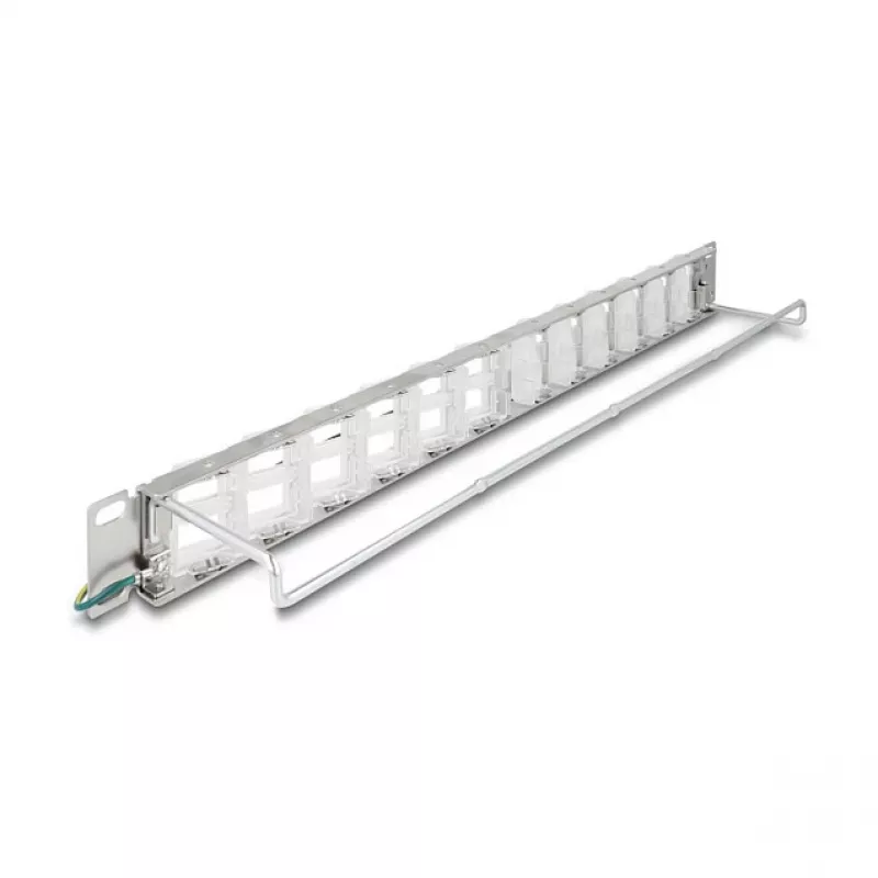 Patch panel 19 inch DELOCK 24-port keystone, tiltable ports, strain relief, 1U metallic
