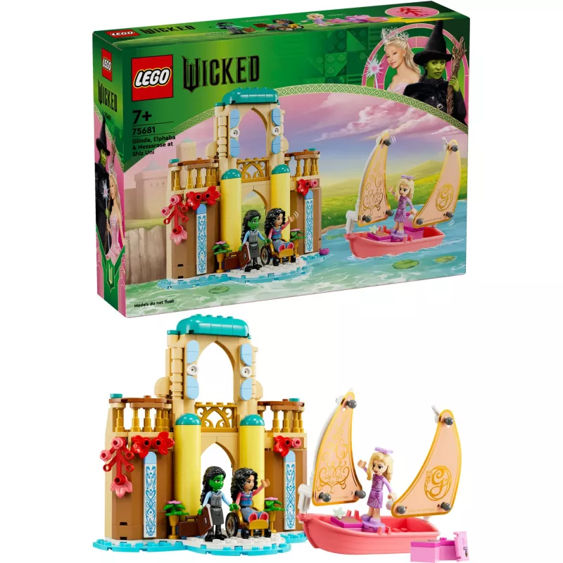 Construction toy LEGO set 75681 with Wicked, Glinda, Elphaba, Nessarose and Shiz University minifigures