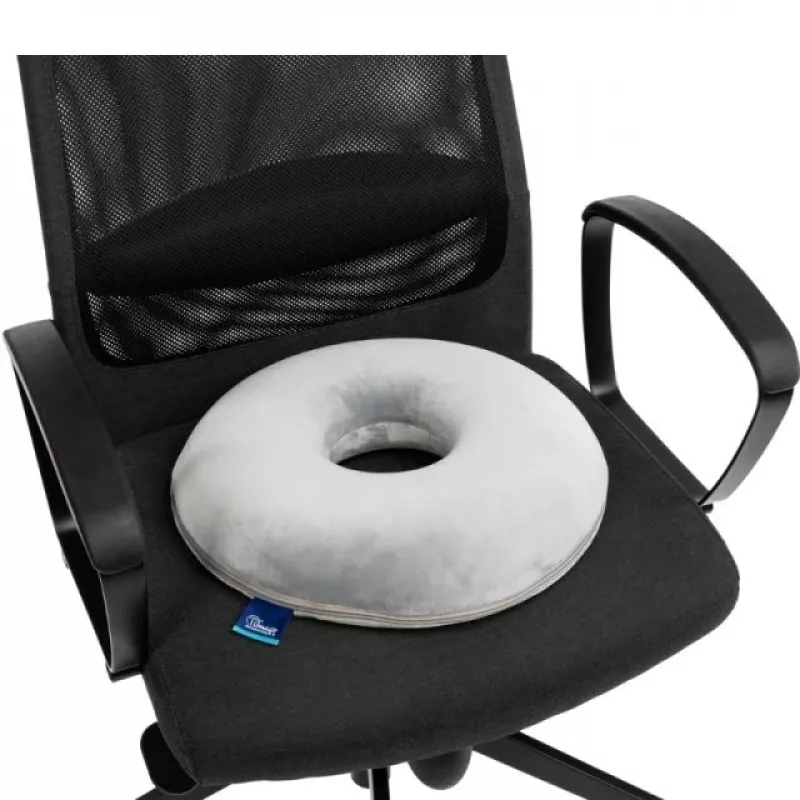 Pressure cushion TIMAGO SUPPORT TIM opening — foam seating cushion with centre hole, 390×390×80 mm, grey