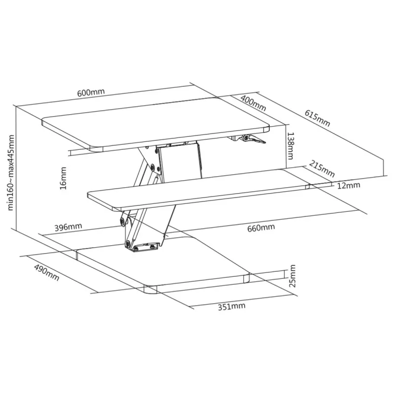 Maclean Desktop Stand for Keyboard, Monitor or Laptop, Gas Spring, Standing Up, Black, MC-882