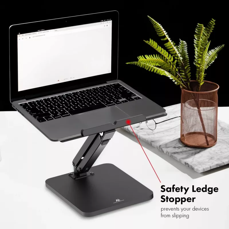 Maclean desk stand for monitor or laptop, gas spring, for standing and sitting work, black, MC-493