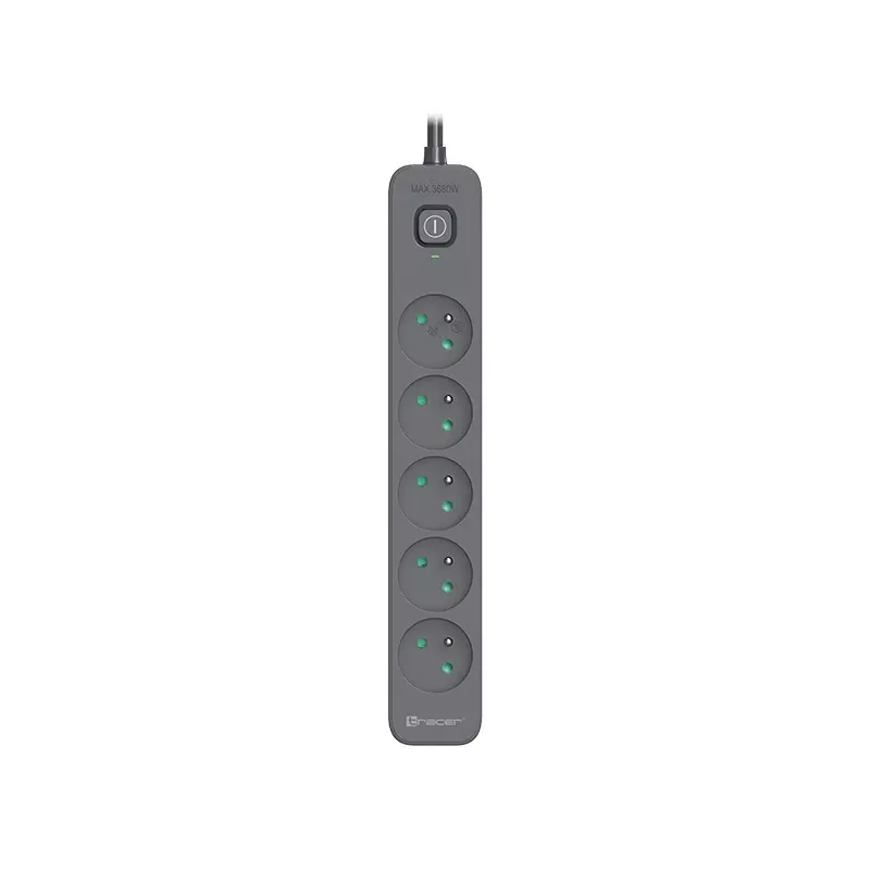Power Line+ 5m Graphite surge protector power strip (5 sockets)