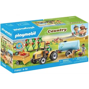 Playmobil 71442 Country: Tractor with Trailer and Water Tank Fresh Harvest on the Farm Learning About the Environment Fun Imaginative Role-play Su