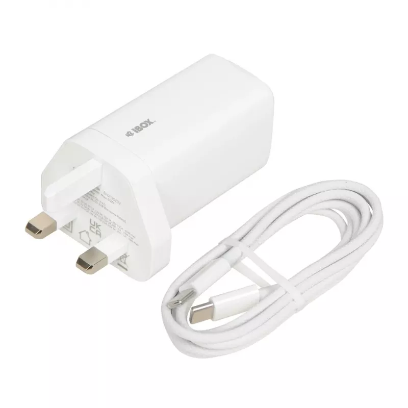 iBOX C-65 White, GaN 65W universal charger UK plug