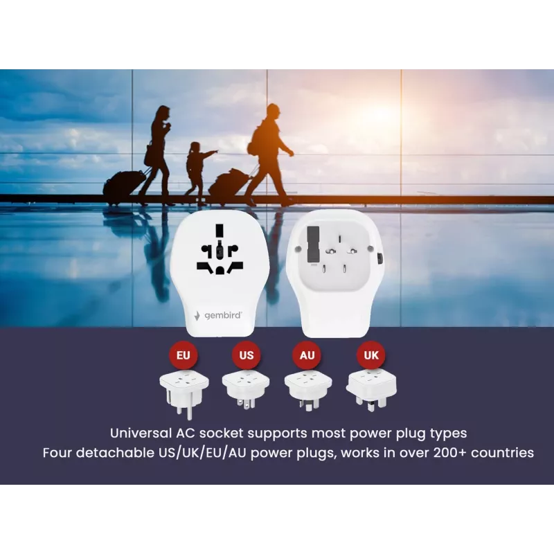 Wall travel adapter GEMBIRD TPA-1A2C20-02-W 20W — 1×USB-A + 2×USB-C, Type G plug, 100–250V, white