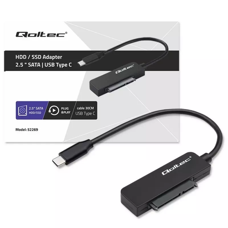 QOLTEC SATA adapter 52269 for 2.5 inch drive to USB-C, supports up to 2TB