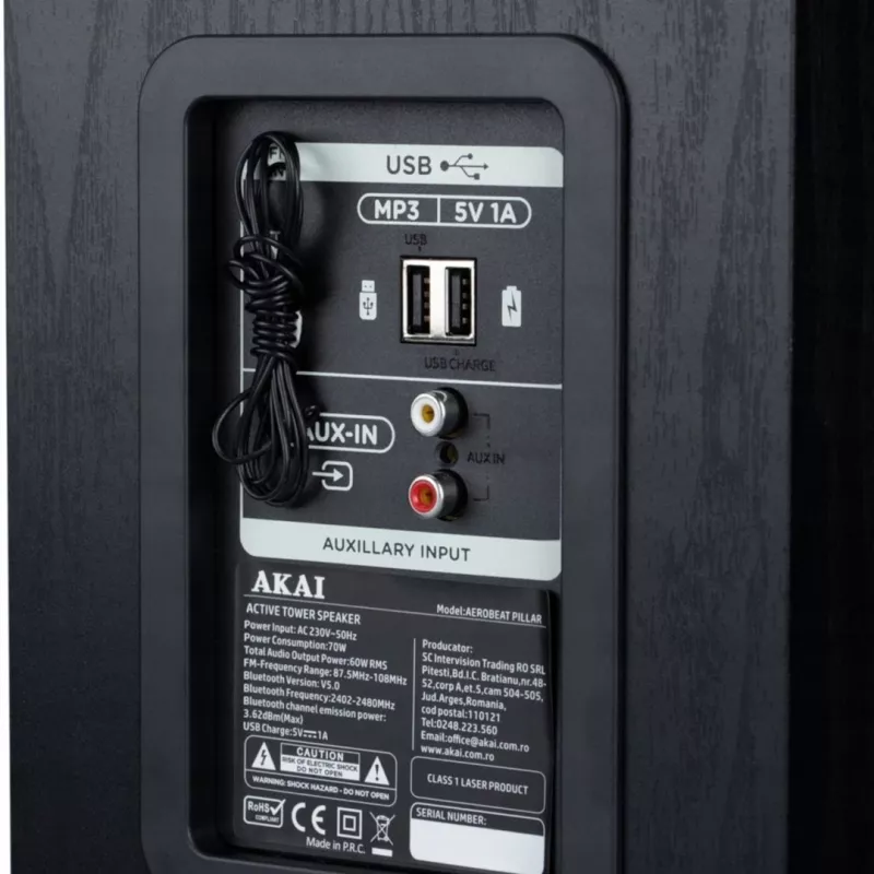 Active Speaker AKAI AEROBEAT PILLAR — powered portable speaker, AKAI AEROBEAT PILLAR