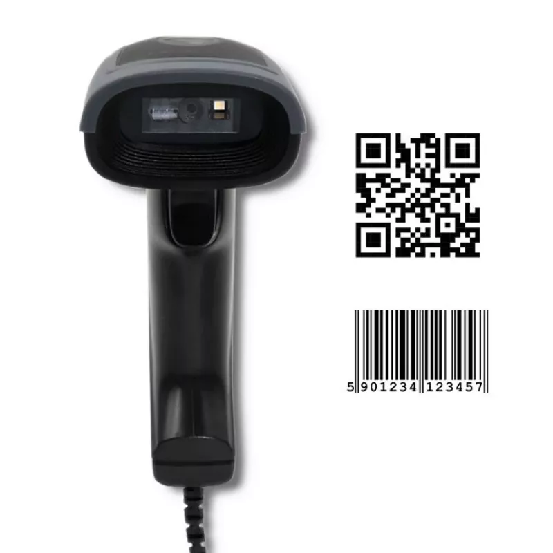 Handheld barcode reader QOLTEC 50863 — 1D/2D scanner, USB wired, LED sensor, black, 5V, 1.8 m cable