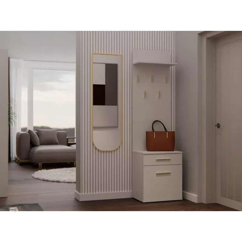 Coat hanger top e shop DUO, cashmere colour, particle board, 5 hooks, 1 drawer, 35×50×57 cm