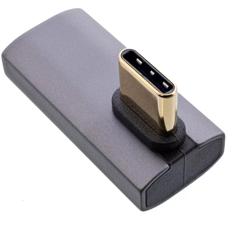 InLine USB4 adapter, USB-C plug/socket vertical right/left angled, alu, grey